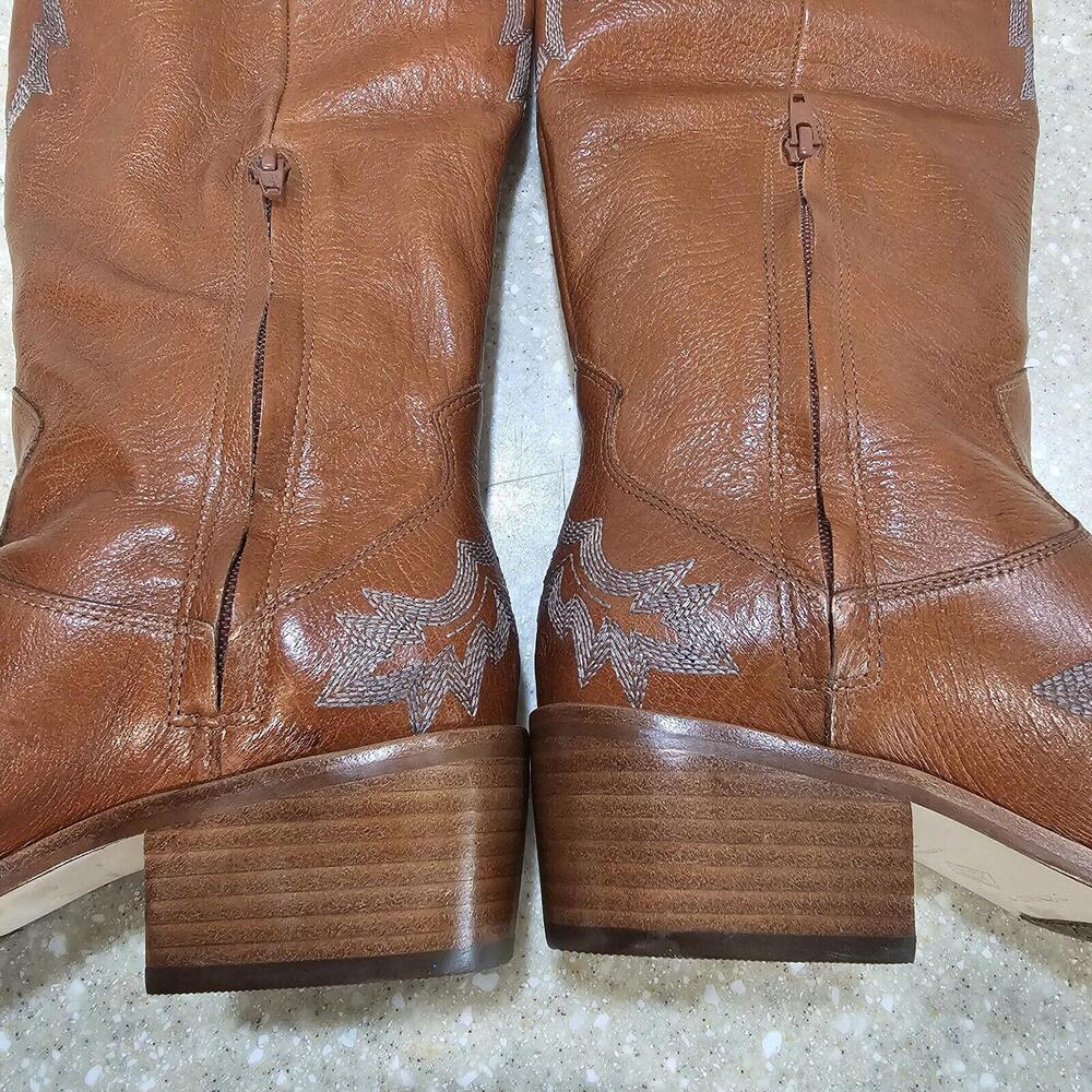 Donald Pliner Marina SP Leather Cowboy Western Boots Cognac Women's Size 7 NIB - Picture 9 of 13